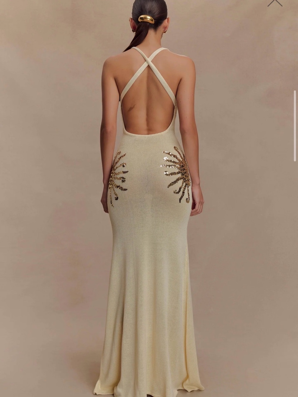 NWT! Meshki Cream Halter Maxi Dress with Sequin Sunburst Detail - Picture 2 of 3